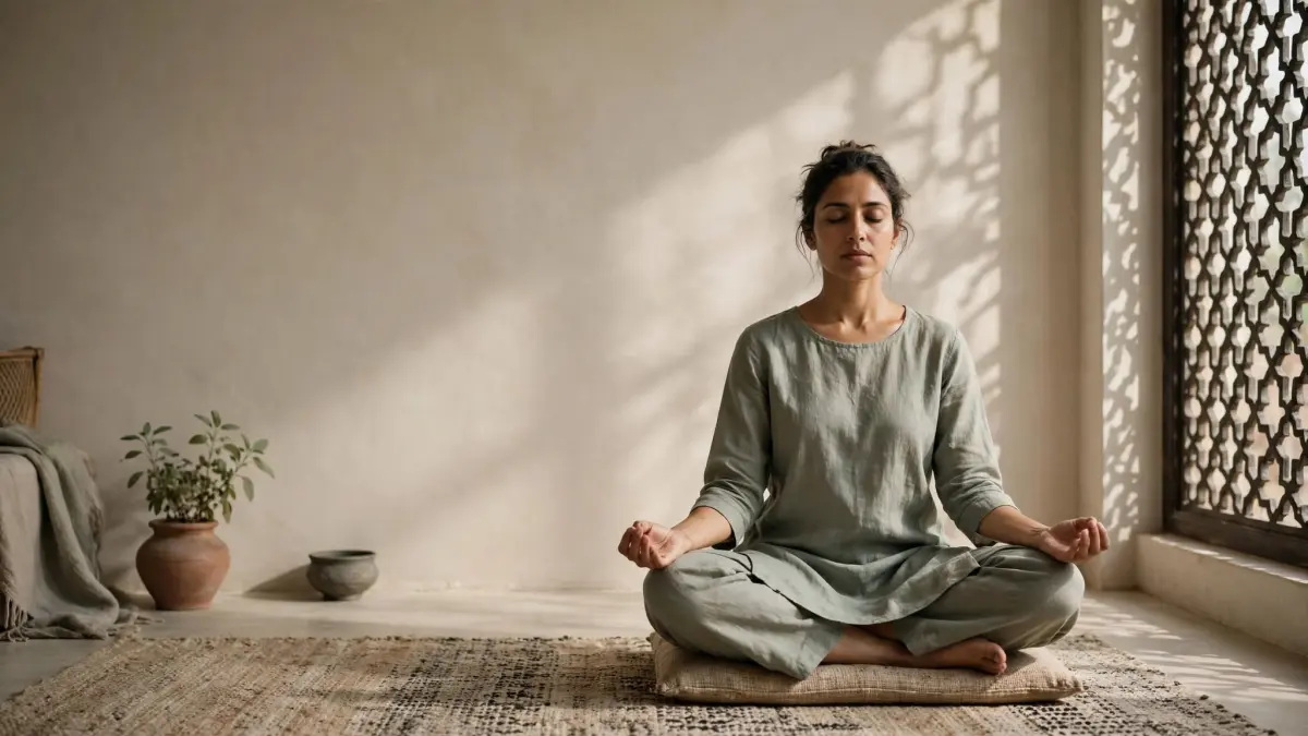 : Editorial visual representing breath-focused meditation