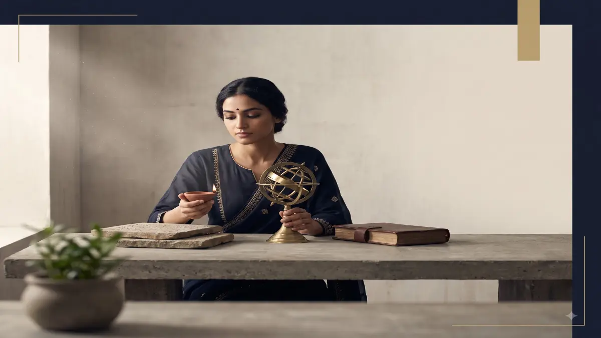 Editorial illustration representing Hartalika Teej 2026 in a modern astrology context