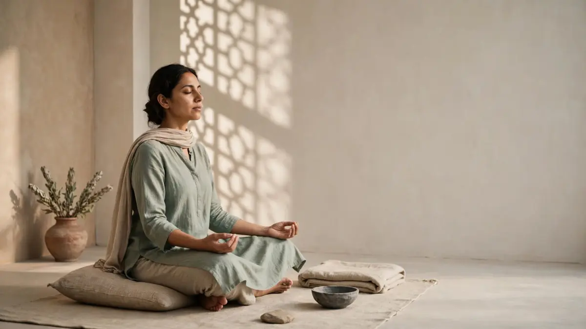 Editorial visual representing meditation for decision-making