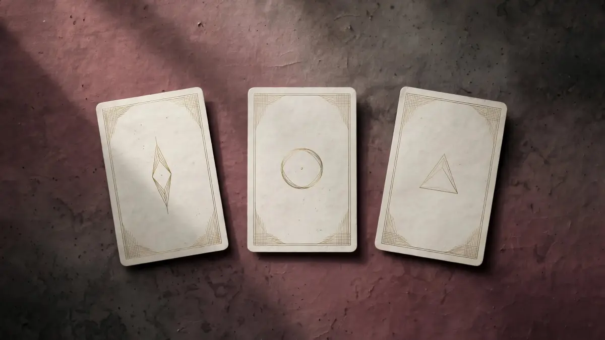 Editorial visual representing three-card tarot spread